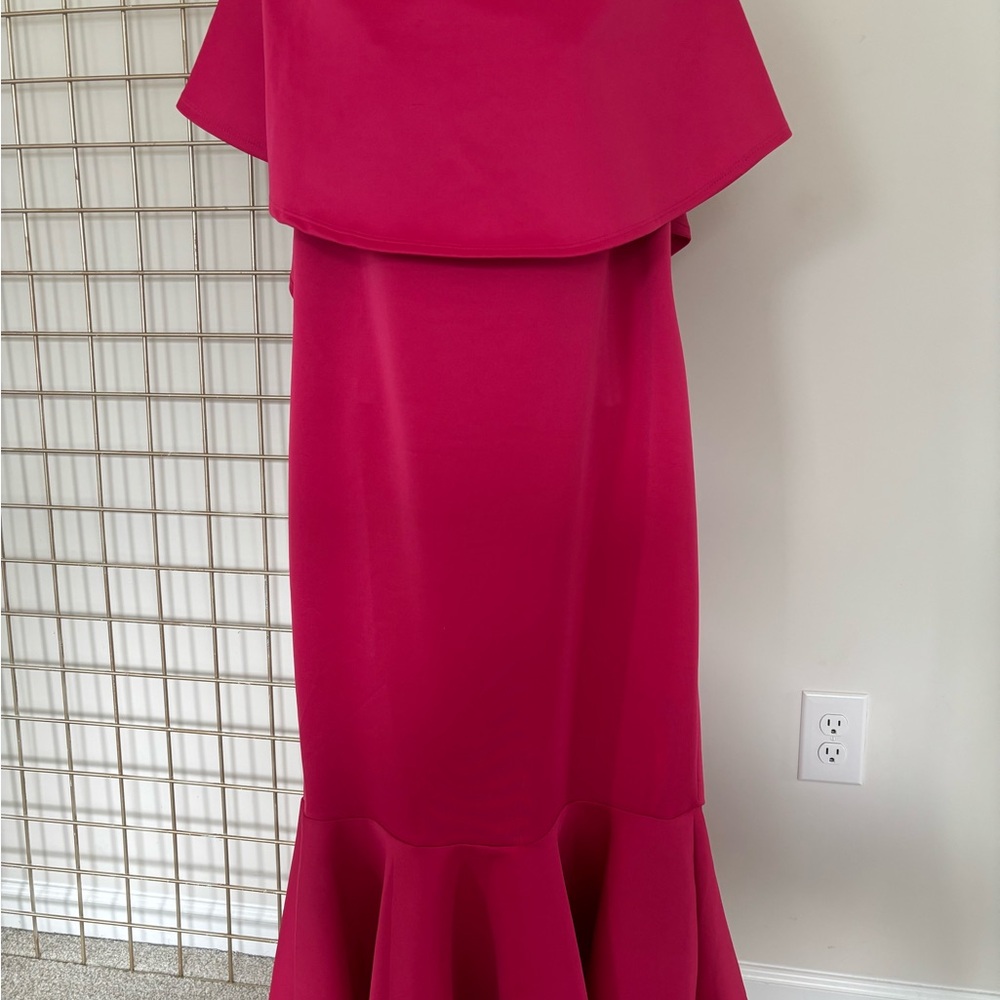 Pink Off-the-Shoulder Flutter Sleeve Gown